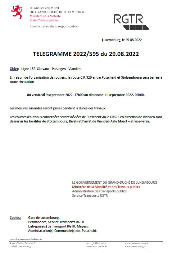 Telegramme CR320 Putscheid - Stolzembourg