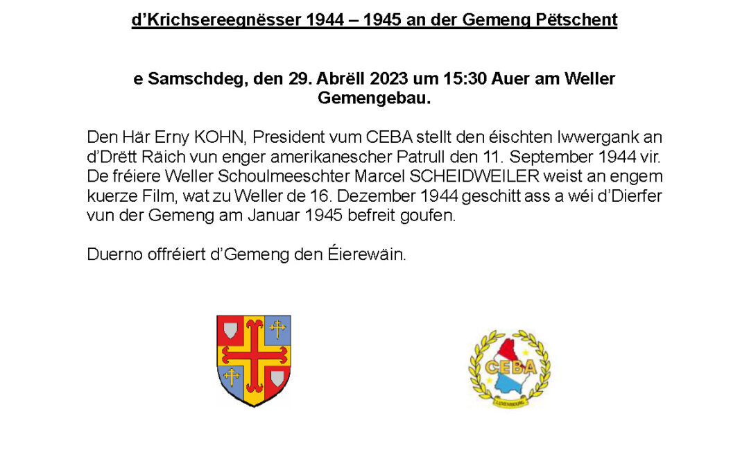 Virdrag Krichsereegnësser 1944 – 1945 an der Gemeng Pëtschent