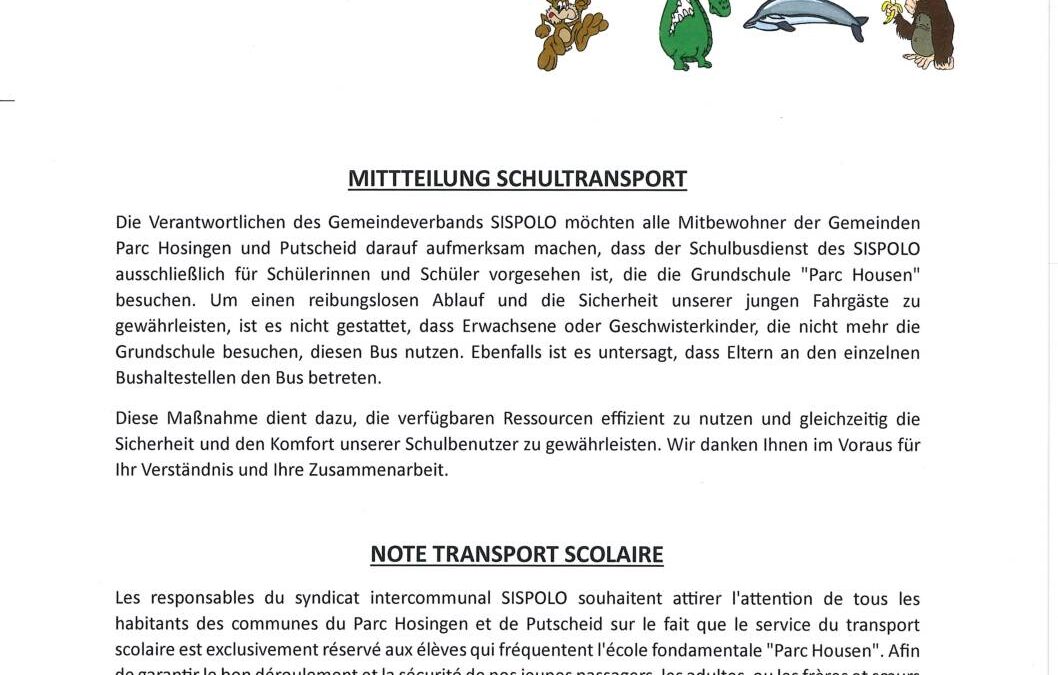 SISPOLO Mitteilung Schultransport – Note transport scolaire