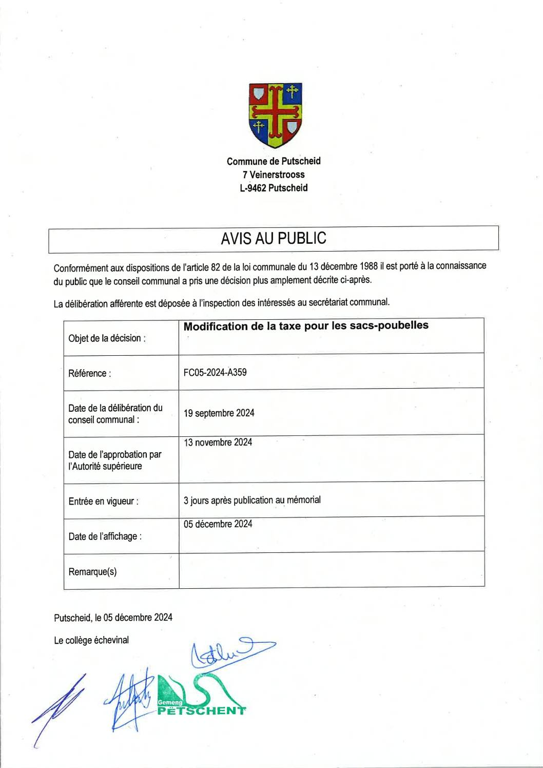 Art.82_Avis au public_Modification tarif_sacs poubelle SIDEC